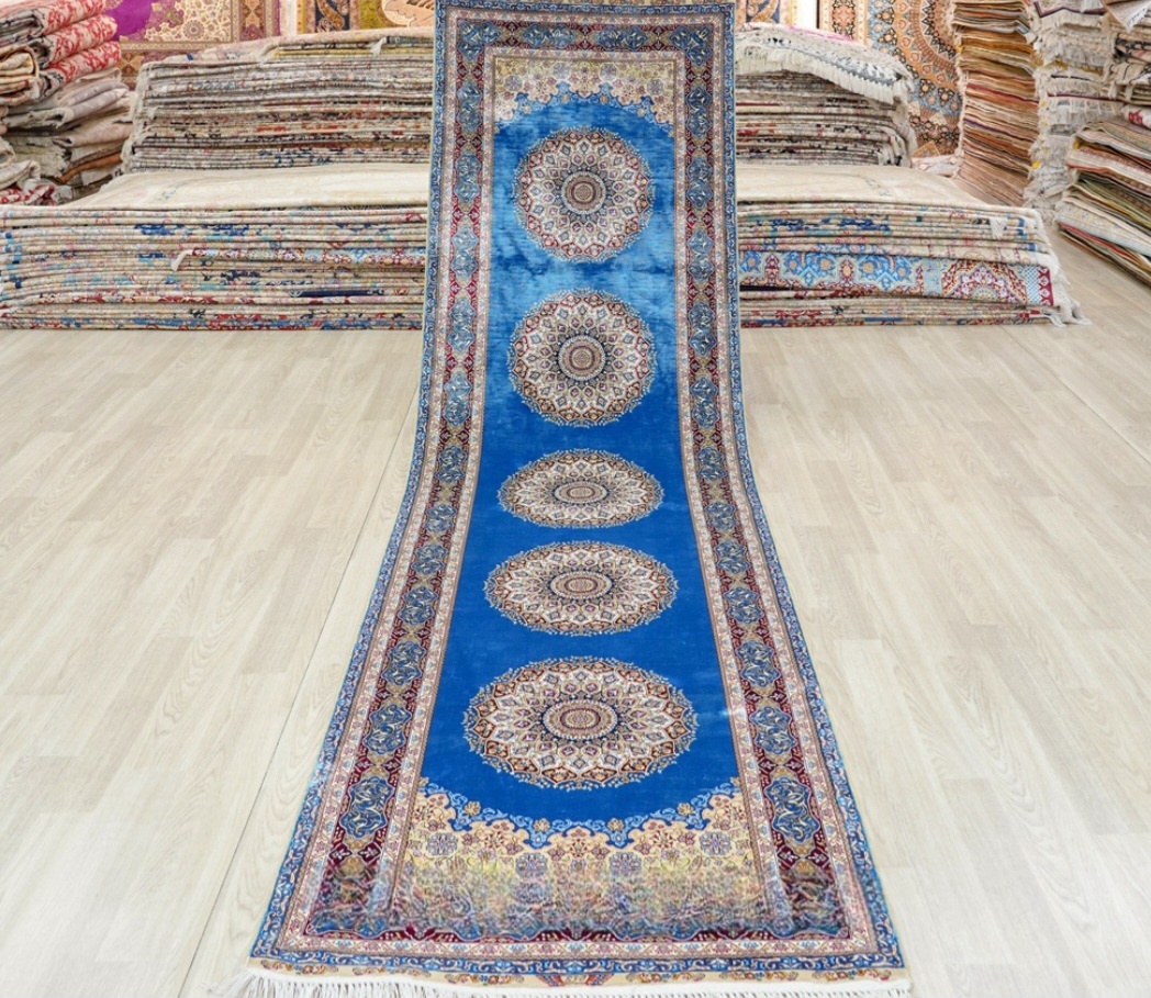 Hand knotted wool rug 8x10 with modern geometric pattern